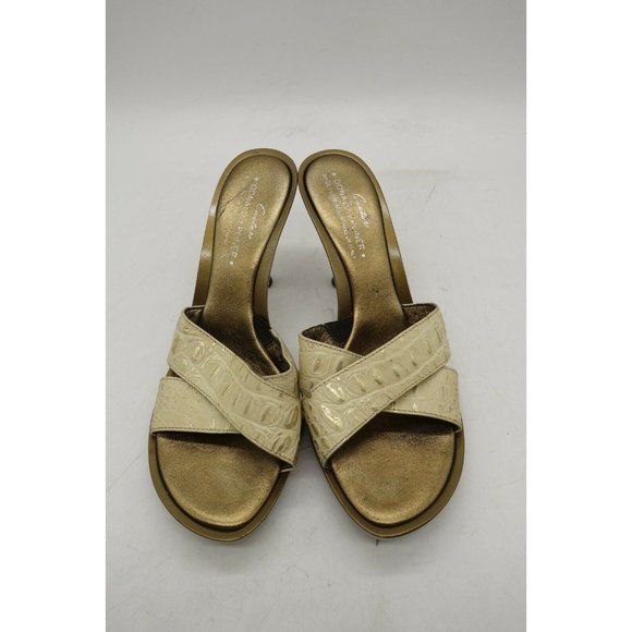 Donald Pliner Couture Cream Gold Alligator Print Slide Heel Shoes Women's 7 M - Picture 6 of 10